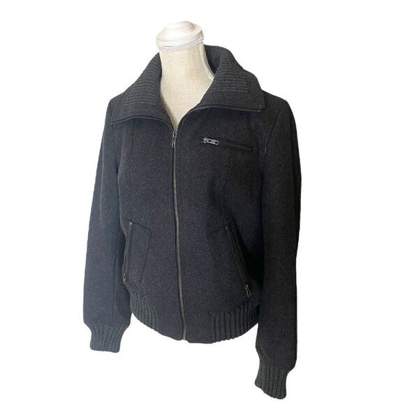 Express Charcoal Gray Wool Blend Bomber Jacket Size Large - Picture 8 of 15